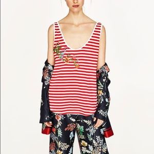 Zara Stripe & Floral Embroidered Tank
